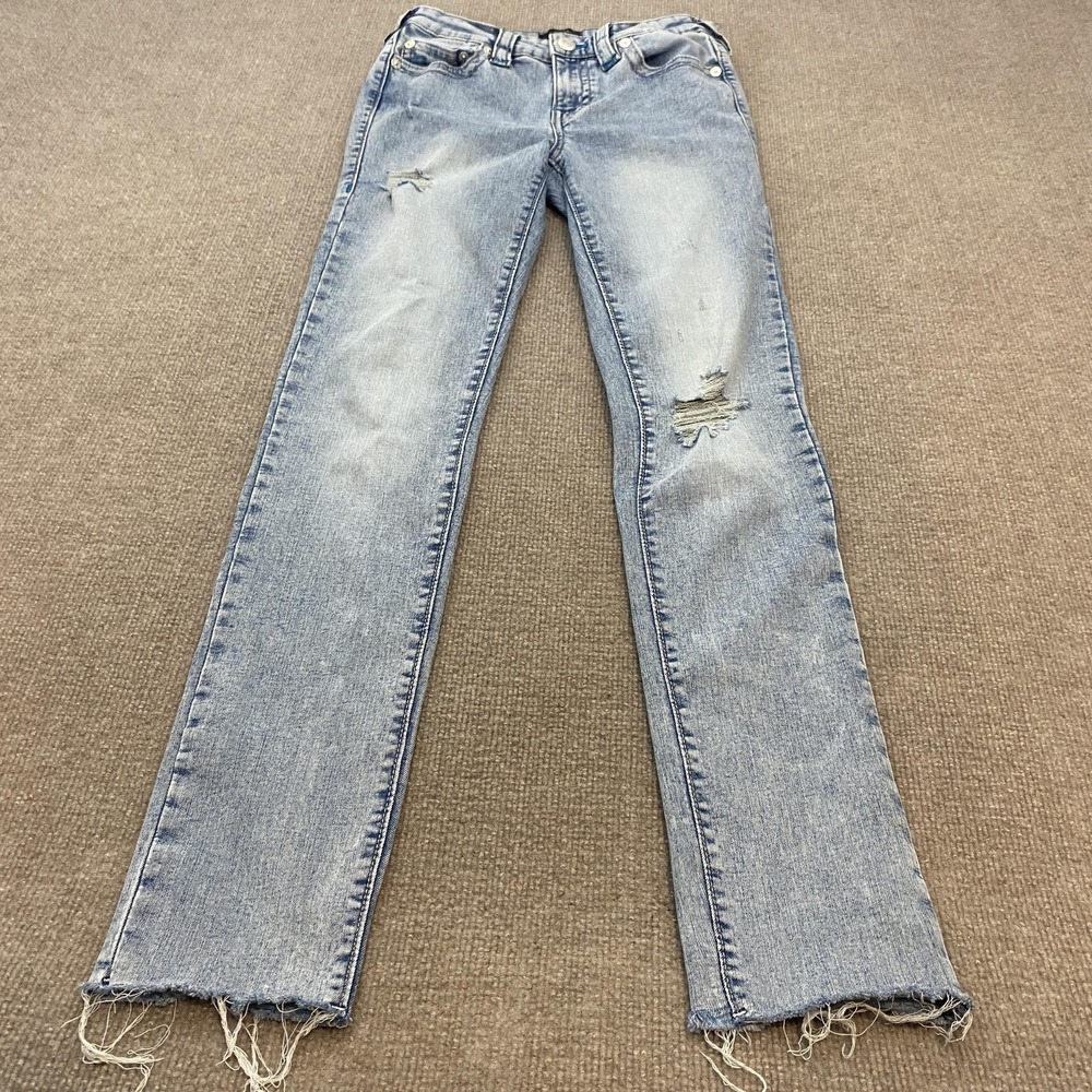 True Religion Stella Skinny Jeans Womens 27 Blue Mid Rise Distressed Stretch